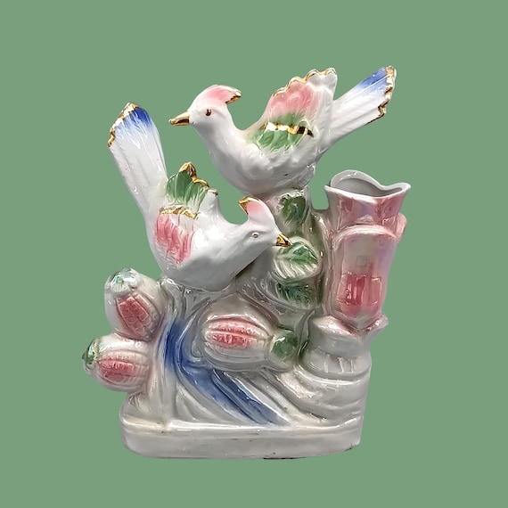STATUETTE/VASE couple of vintage kitsch BIRDS