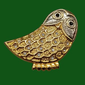 Vintage brooch OWL OWL gold metal rhinestones