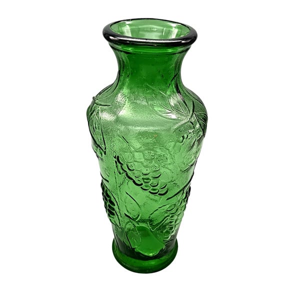 Large green glass VASE with fruit decoration circa 30/40, vintage Italy