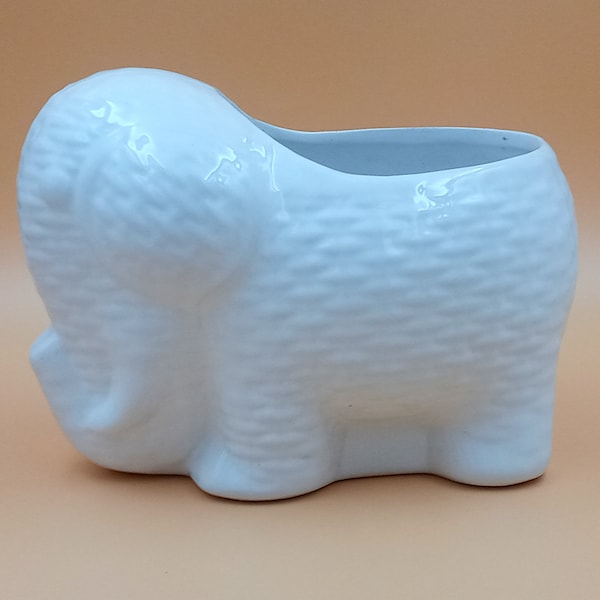 CACHE POT éléphant blanc vintage, porte plante zoomorphe, céramique, France