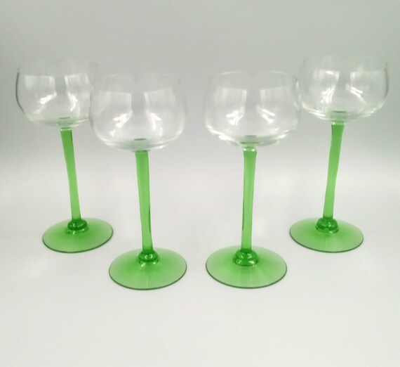 4 elegant vintage apple green stem GLASSES, white wine glasses