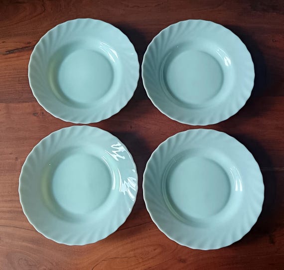 4 vintage water green opaline soup plates Arcopal France