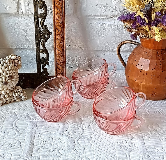 6 small pink vintage cups, Rosaline model, Luminarc France, 1970/80