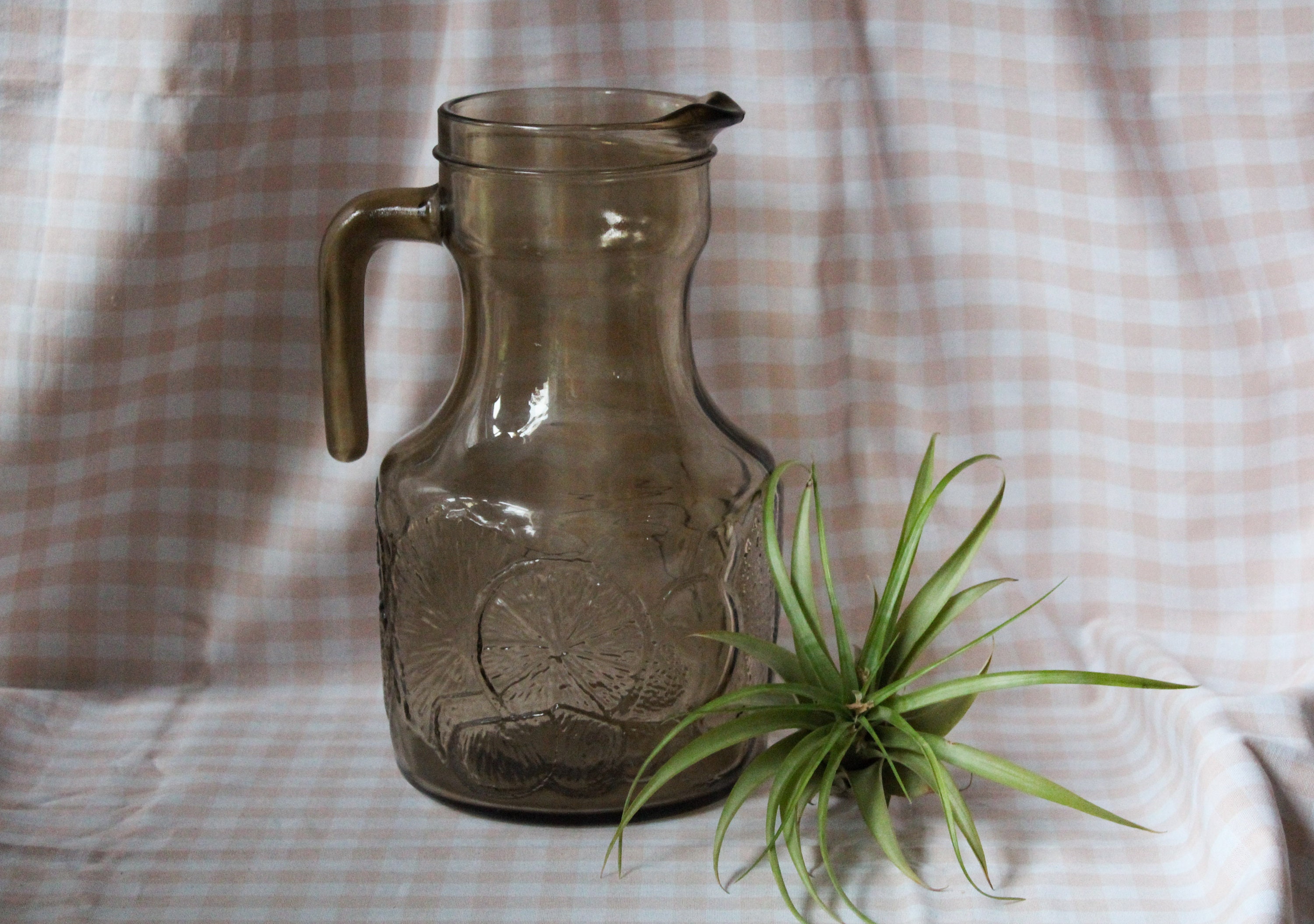 Pichet Italien Verre Fumé Vintage, Cruche Orangeade Rétro, Italie