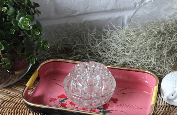 19-hole round glass flower pick, frog, vintage French vase