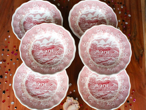 6 dessert PLATES in Vintage monochrome Porcelain, made in Italy Staffordshire Style