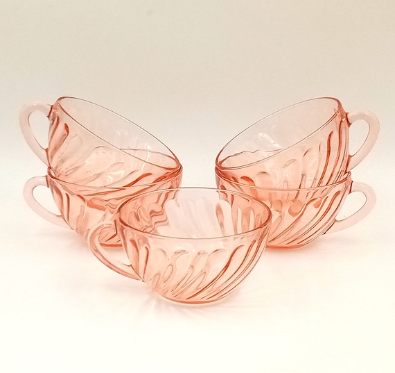 5 French pink cups Vintage Rosaline model Luminarc France 1970/80