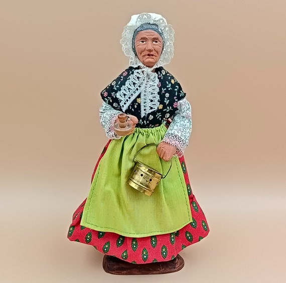 SANTON French fish seller woman in Provençal fabric, Figurine Made In France