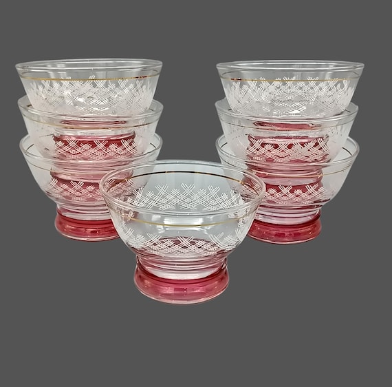7 vintage French champagne cups, glass dessert bowls 1950