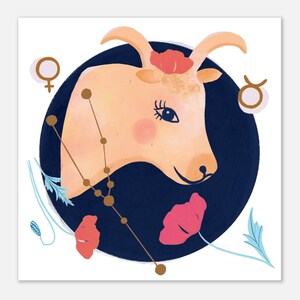Póster astrológico de Tauro - Diseño ilustrativo terroso - Arte mural del zodíaco - Regalo perfecto para los amantes de la astrología