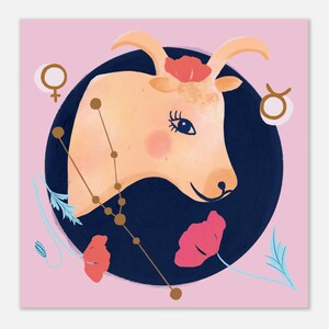 Póster de Tauro - Diseño ilustrativo vibrante con fondo rosa - Regalo astrológico perfecto