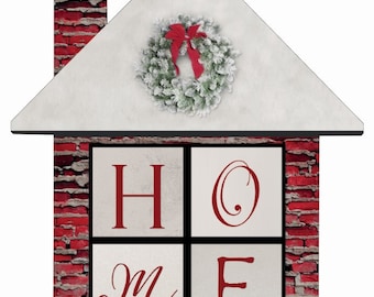 House Cut Out- Winter Wreath - House -Pallet Wall Art