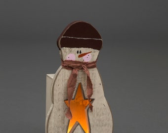 Wooden Christmas Luminary Snowman with Light Up Star