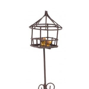Dolls House Brown Bird Cage with Birds Miniature Reutter Birdcage Pet Accessory