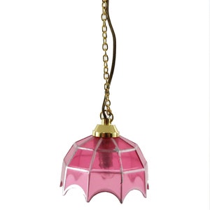Dolls House Pendant Light with Pink Silver Shade 12V Miniature Electric Lighting