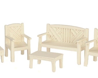 Dolls House White Garden Patio Furniture Set 1:24 Half Inch Scale