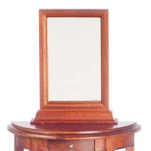 Dolls House Half Moon Walnut Wood Demi Table &amp; Mirror Miniature Hall Furniture