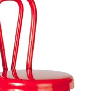 Cadeira de bistrô de metal vermelho para casa de bonecas, móveis em escala 1:16