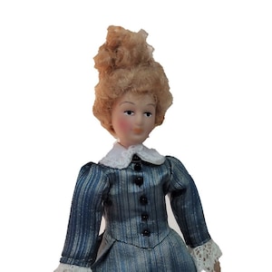 Dolls House Victorian Lady Striped Dress Miniature People Porcelain