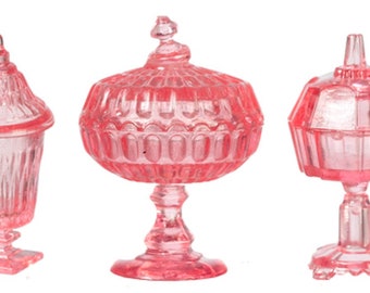 Dolls House Red Dish /& Vases Miniature Chrysnbon Ornaments Dining Room Accessory