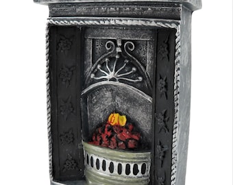 Dolls House Victorian Cast Iron Fireplace Burning Coals 1:12 Resin Furniture
