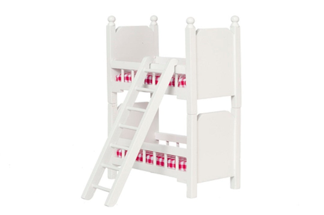 Dolls House Small White Wood Bunk Beds Miniature Bedroom Furniture