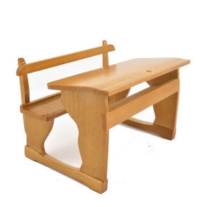 Dolls House Twin Double School Desk &amp; Bench Old Fashioned Pine 1:12 Furniture