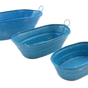 Dolls House Blue Spotted Galvanized Metal Wash Bathtub Bowl Bathroom Accessory