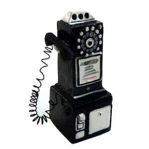 Dolls House Miniature Phone Box Shop Cafe 1950&#39;s Pay Telephone Black