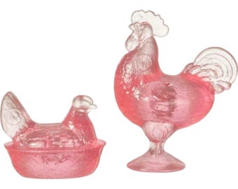 Adornos de crisantemo de gallo rosa y gallina anidando, accesorio en miniatura para casa de muñecas, escala 1:12