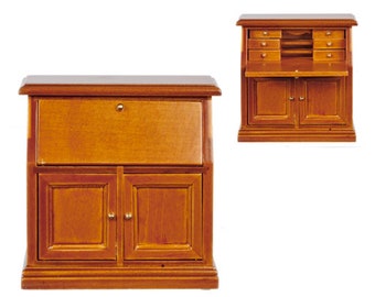 Dolls House Walnut Secretary Bureau Desk Miniature Study Office Furniture