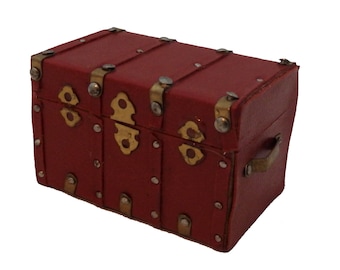 Dolls House Leather Steamer Attic Trunk Ottoman Chest Miniature 1:12 Scale
