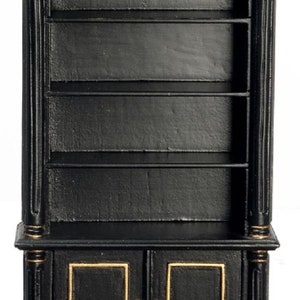 Dolls House Black &amp; Gold Bookcase Cabinet JBM Miniature Study Furniture 1:12