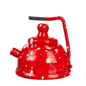 Dolls House Red Spot Kettle Metal Kitchen Accessory Miniature 1:12 Scale