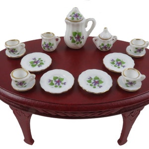 Dolls House Purple Floral Dinner Tea Set Porcelain Miniature Dining Accessory 1:12