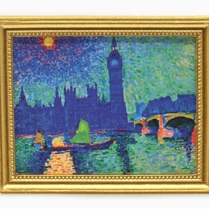 Dolls House London Big Ben Picture Painting Gold Frame Miniature Accessory 1:12