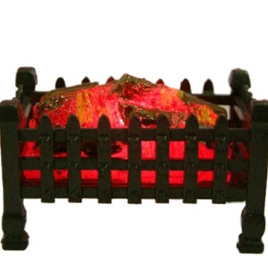 Dolls House Glowing Log Fire Basket Light up Miniature Fireplace Accessory 12V