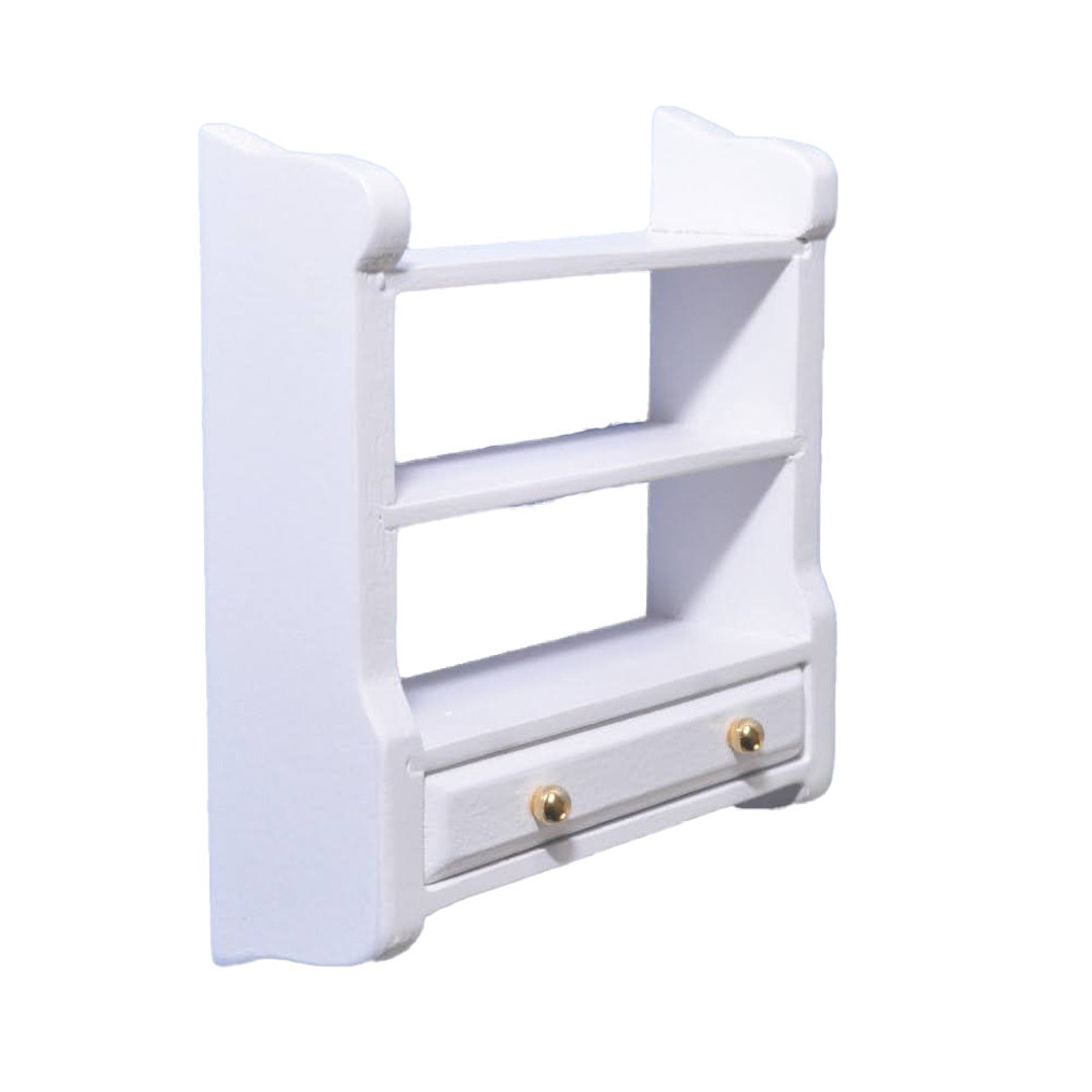 Dolls House White Wall Shelf Unit & Drawer Miniature Shelves Kitchen ...