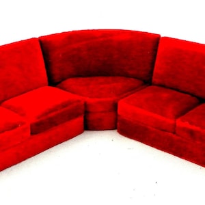 Domek dla lalek Nowoczesna czerwona aksamitna narożna sofa Miniaturowe meble do salonu