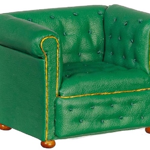 Dolls House Green Leather Chesterfield Armchair JBM Miniature Living Room Furniture