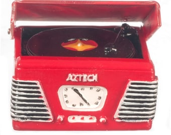 Dolls House 1950's Record Player Turntable in Red Miniature Music Room Accessory