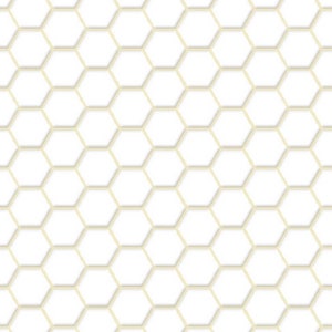 May include: A white background with a pattern of beige hexagonal shapes.