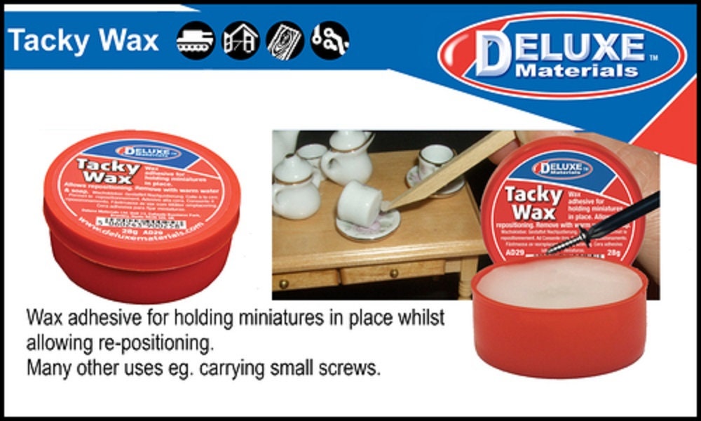 Dolls House Tacky Wax Glue for Holding Miniatures in Place Allows