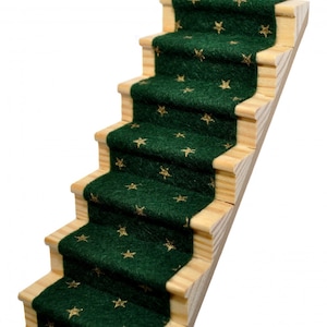 Dolls House Ivy Green &amp; Gold Stars Stair Carpet Runner Self Adhesive Flooring
