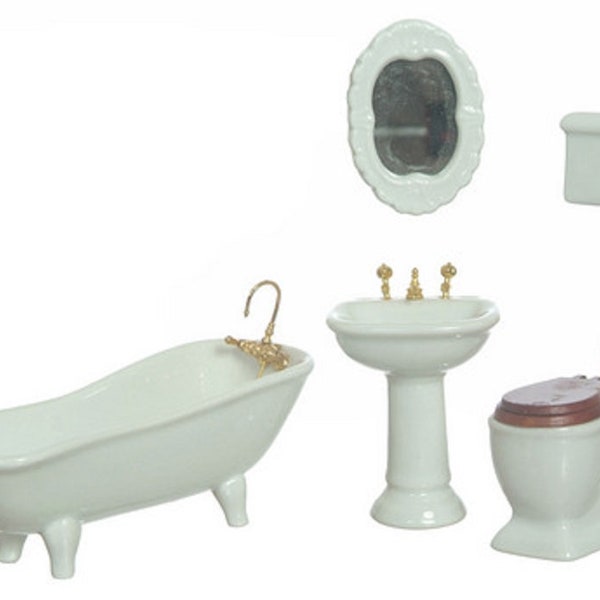 Maison de poupées Plain Porcelaine Blanche Meubles de Salle de Bains Set avec WC de haut niveau