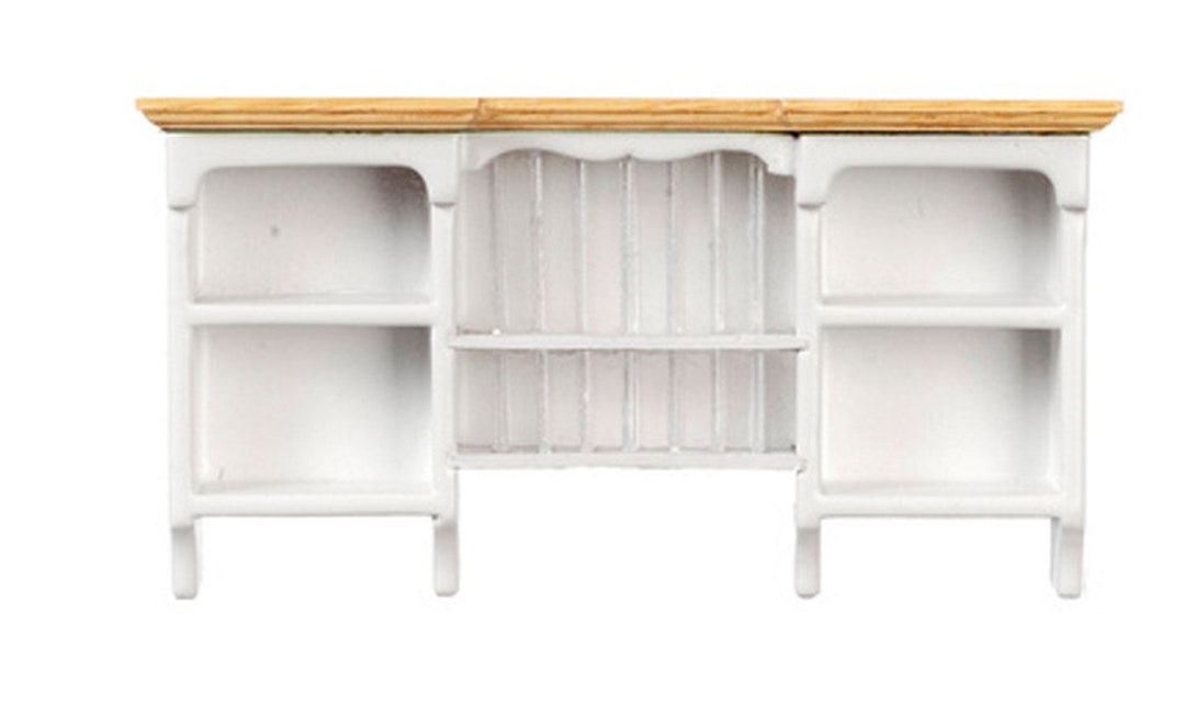 Dolls House White & Oak Wall Cupboard With Plate Rack Kitchen Furniture ...
