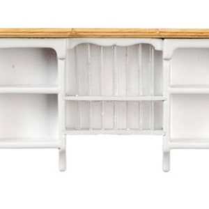 Dolls House White &amp; Oak Wall Cupboard with Plate Rack Kitchen Furniture 1:12