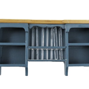 Dolls House Blue &amp; Pine Wall Cupboard with Plate Rack Kitchen Furniture 1:12