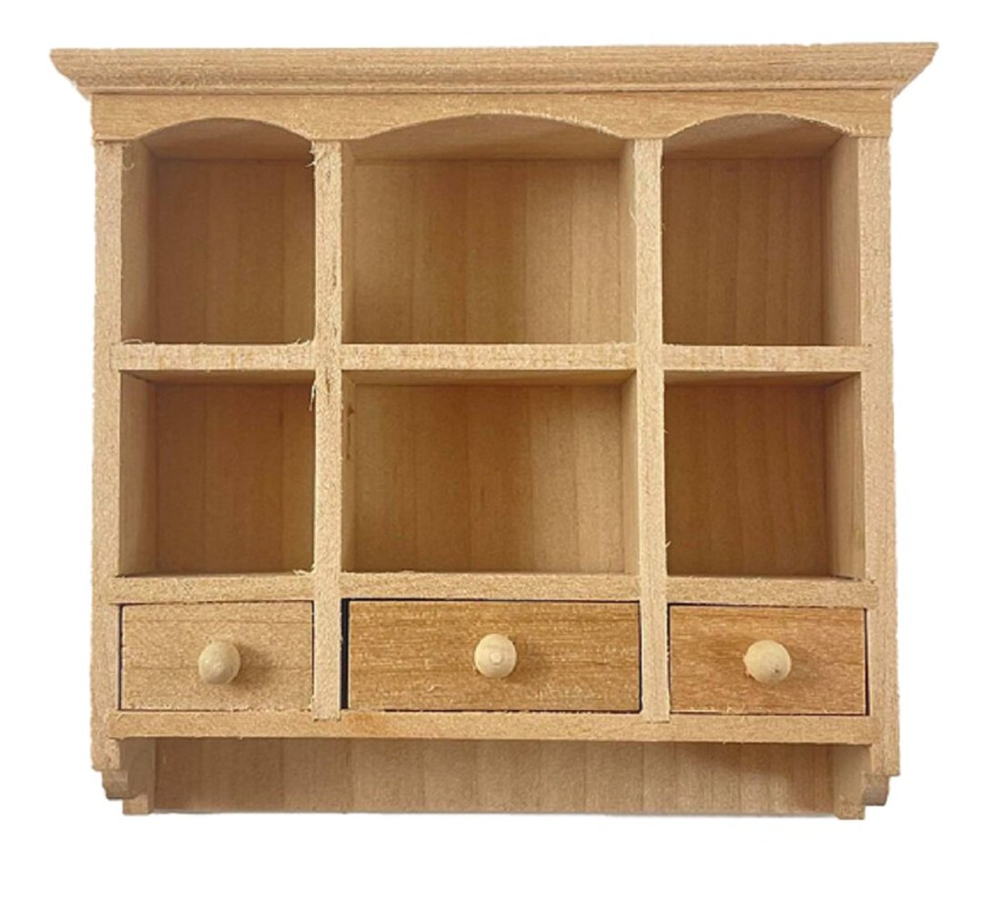 Dolls House Bare Wood Wall Cabinet Display Unit Miniature Kitchen ...