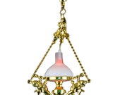 Dolls House Cherub Hanging Oil Lamp White Shade 12V Electric Ceiling Light